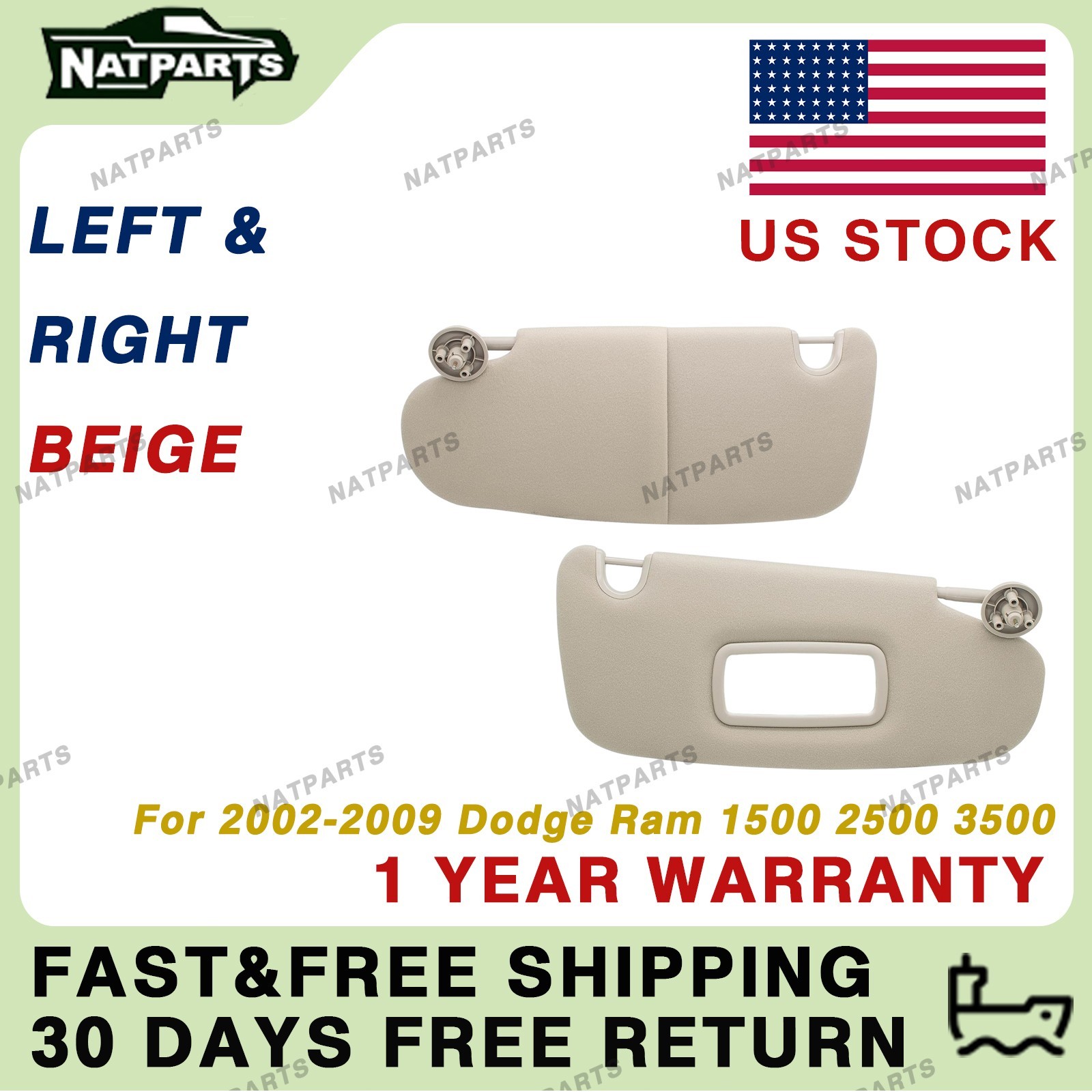 Pair Side Sun Visor for 02-09Dodge Ram 1500 2500 3500 1CT11TL2AA 1CT18TL2AA Pair Side Sun Visor for 02-09Dodge Ram 1500 2500 3500 1CT11TL2AA 1CT18TL2AA