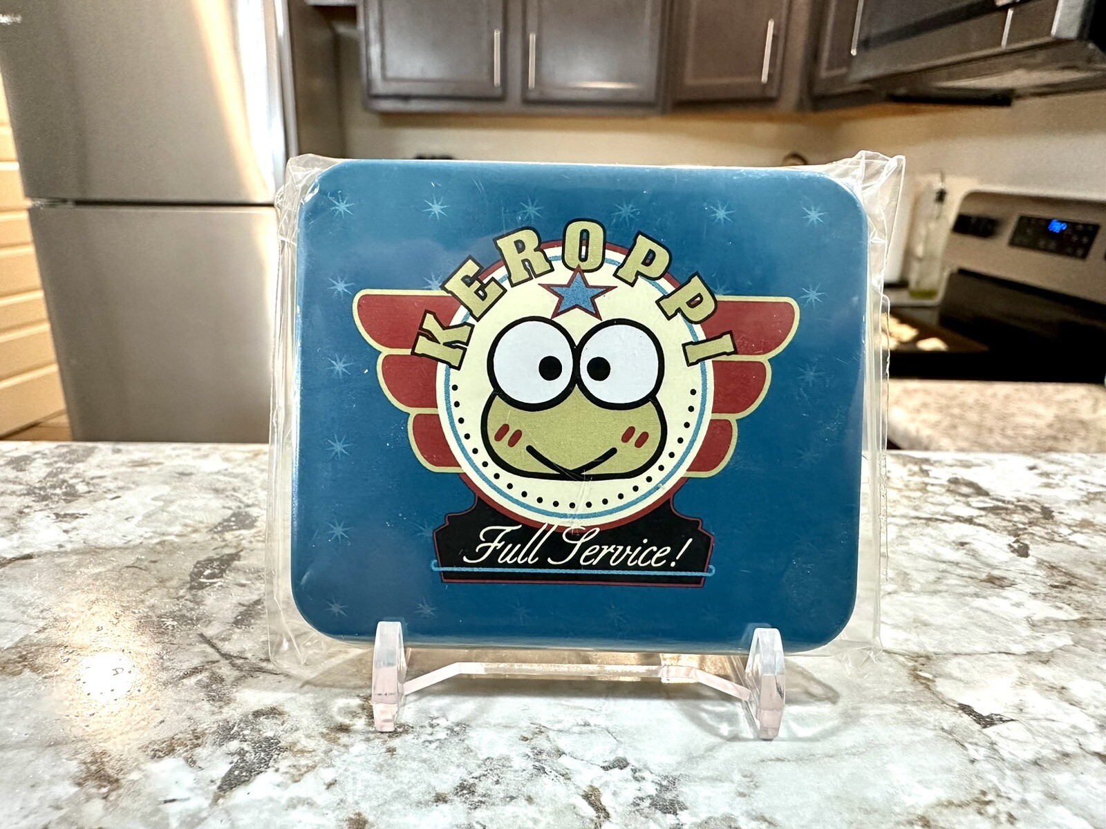 Vintage Sanrio Keroppi Tin Case 1992 Japan Frog Metal Square Blue Green New
