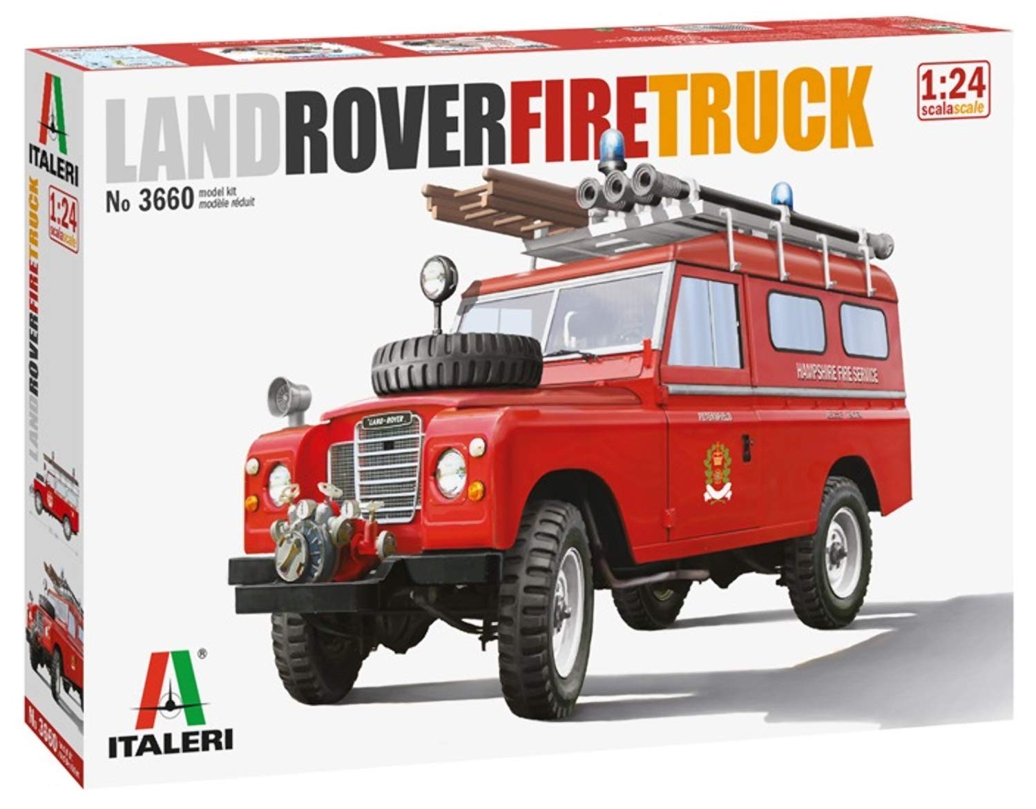 Italeri 3660S Land Rover 3660S-1:24 Fire Truck, Building, Stand Model Making, Cr