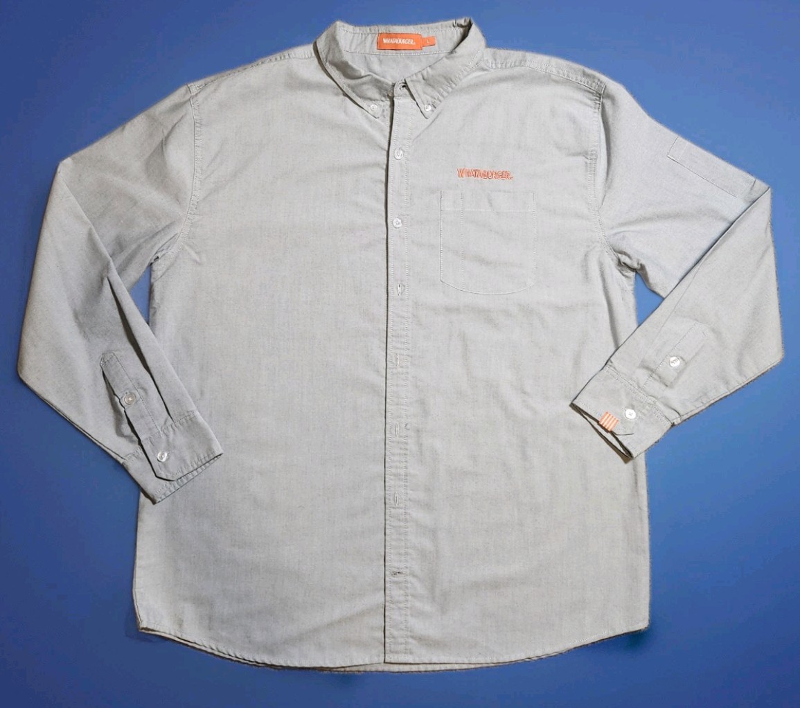 💎🔥Whataburger Employee long-sleeve Button Shirt Gray Lrg Crew Mens NEW no tags 💎🔥Whataburger Employee long-sleeve Button Shirt Gray Lrg Crew Mens NEW no tags