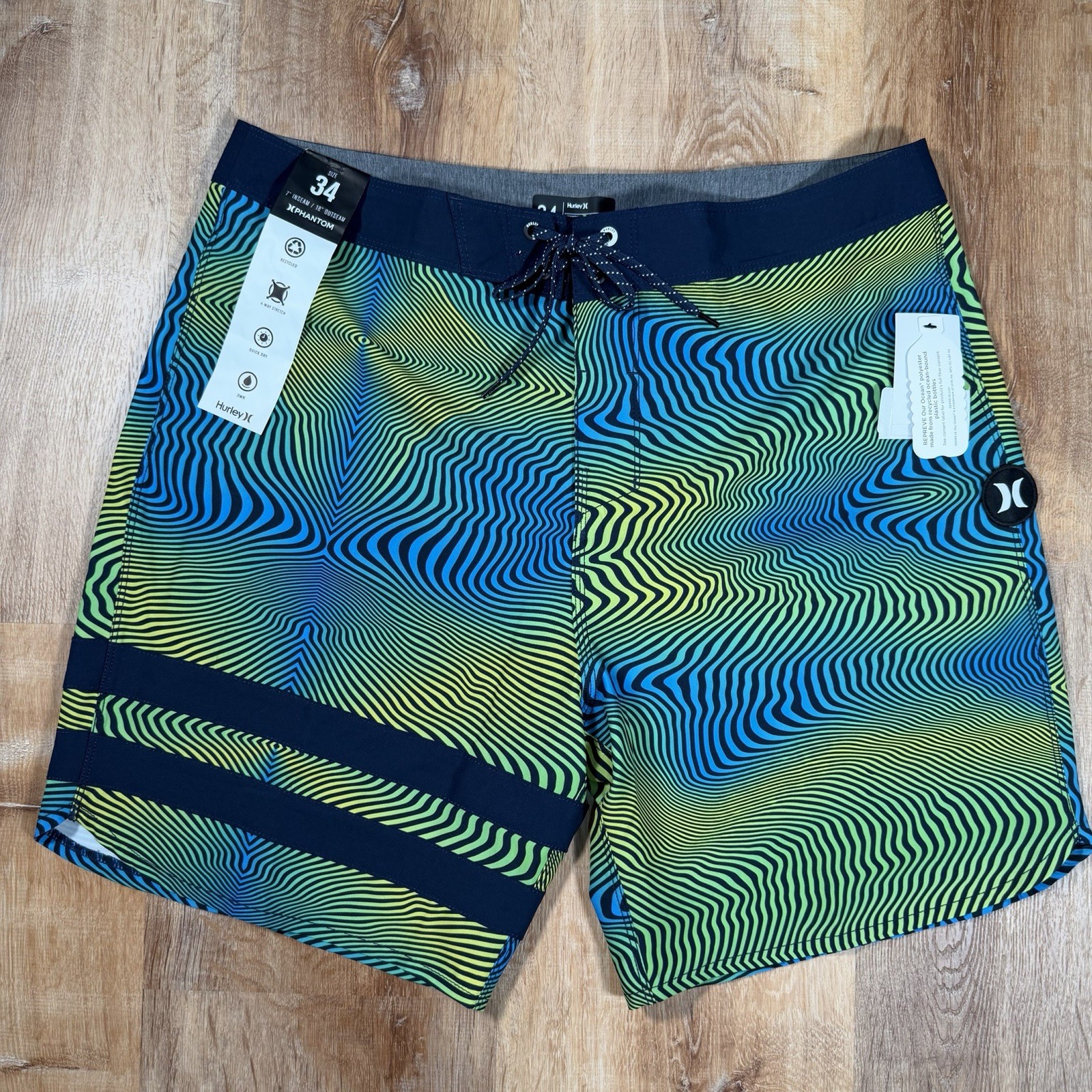 NEW Hurley Phantom Eco Block Party 18” Mens Size 34 Board Shorts Swim Trunks $65
