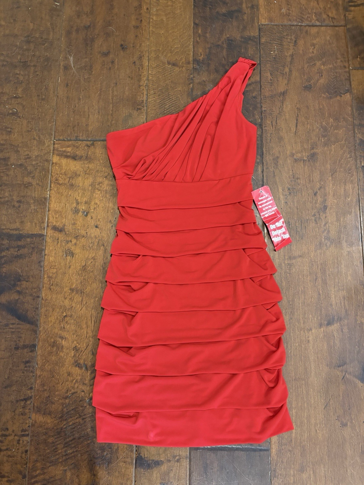 NWT Speechless Women’s Sz S Red Bodycon One Shoulder Tiered Poly Stretch Dress