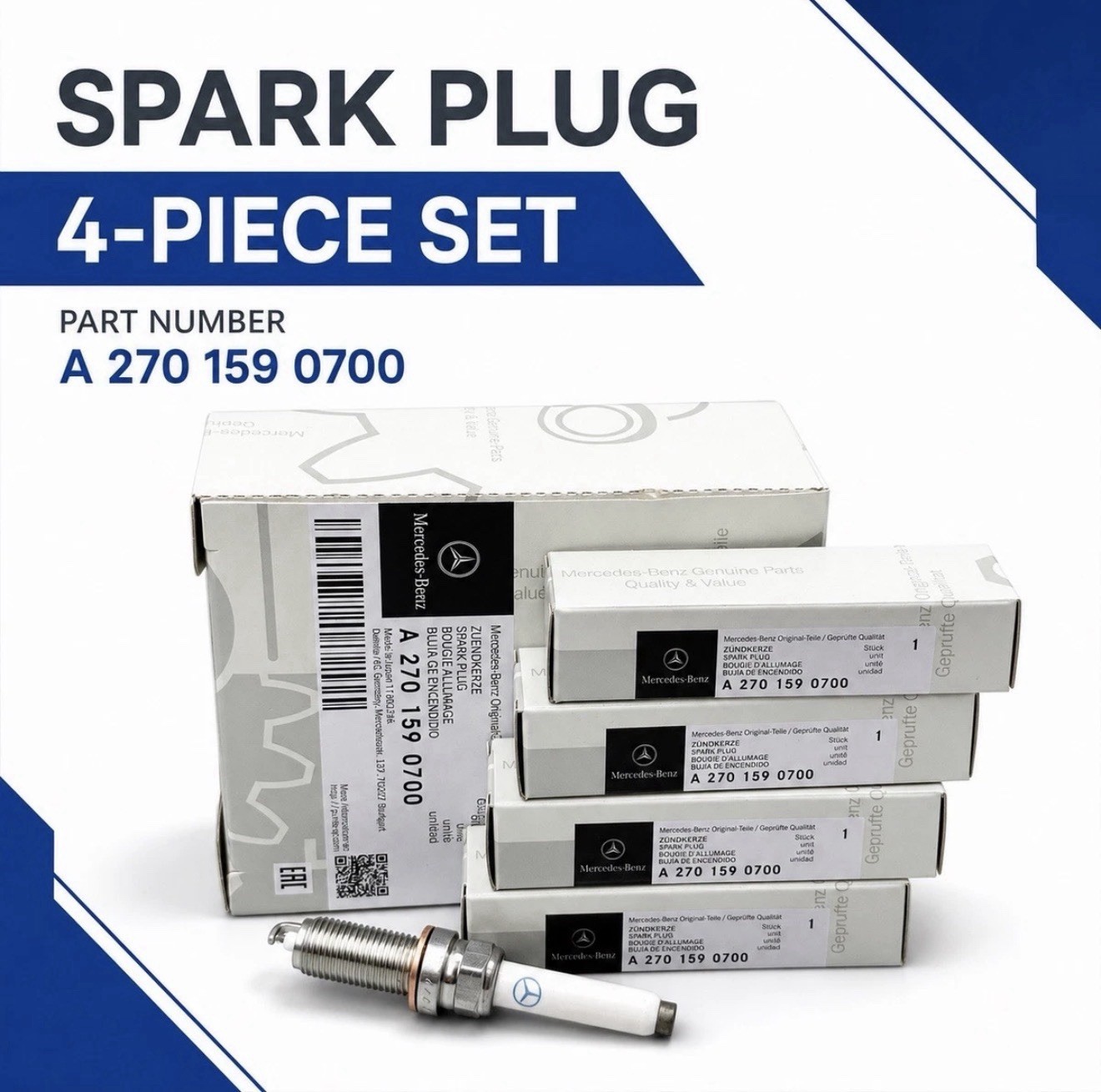 New Genuine OEM Mercedes  A2701590700  - Set of 4 Spark Plugs  