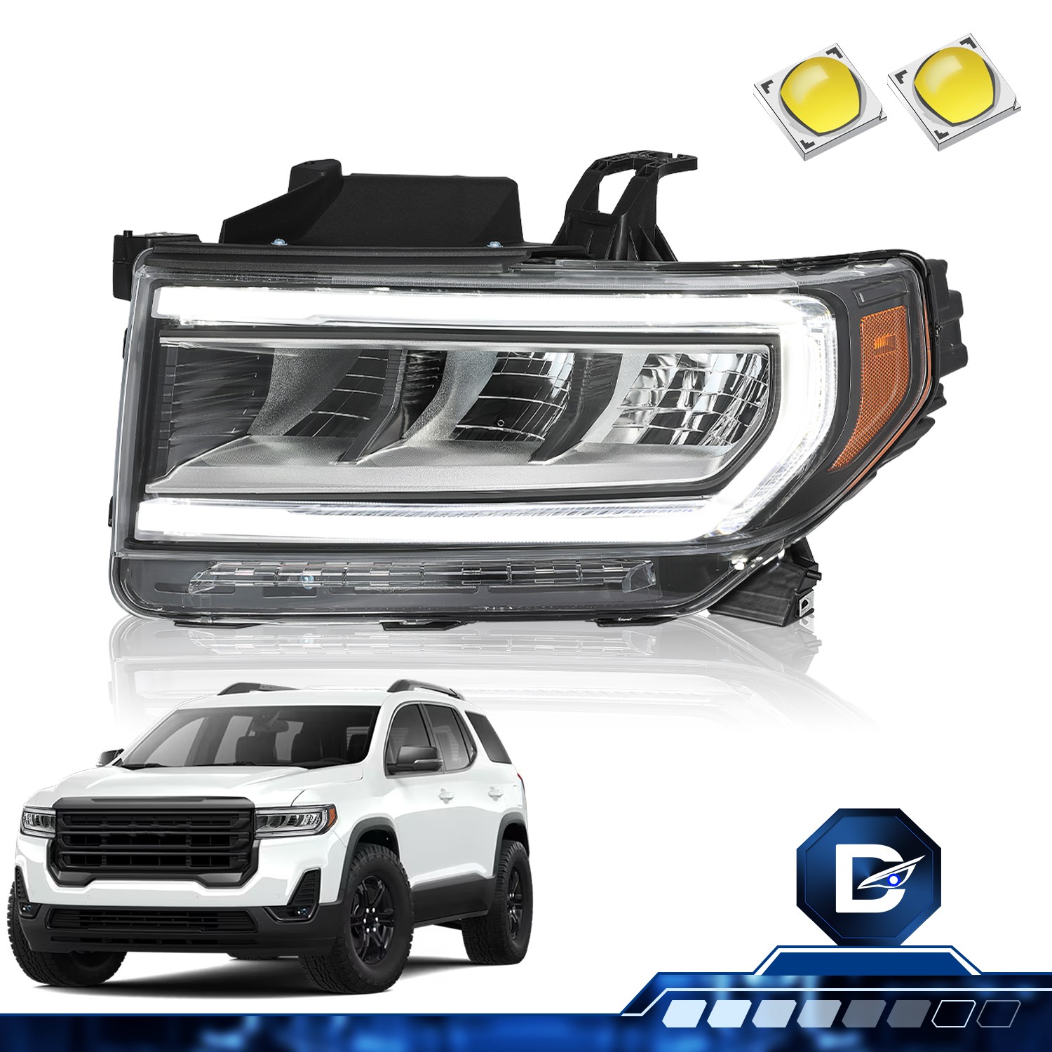 For 2020-2023 GMC Acadia SL|SLE|SLT|DENALI FULL LED Headlight Driver Side LH For 2020-2023 GMC Acadia SL|SLE|SLT|DENALI FULL LED Headlight Driver Side LH