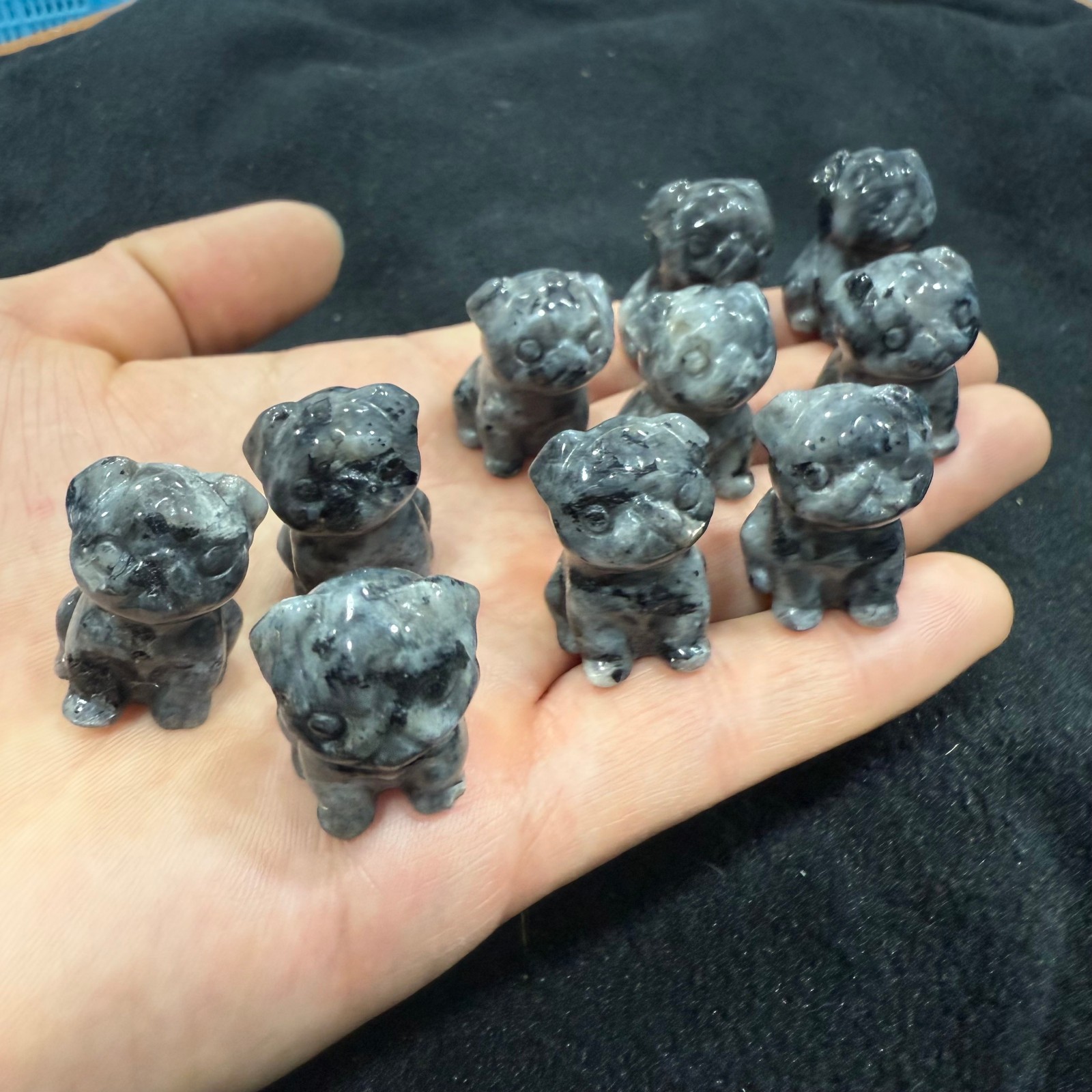 50pc Natural Black flash quartz Carved Crystal Pug Reiki healing