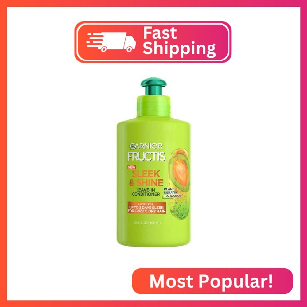 Garnier Fructis Sleek & Shine Leave-In Conditioning Cream for Frizzy, Dry Hair,