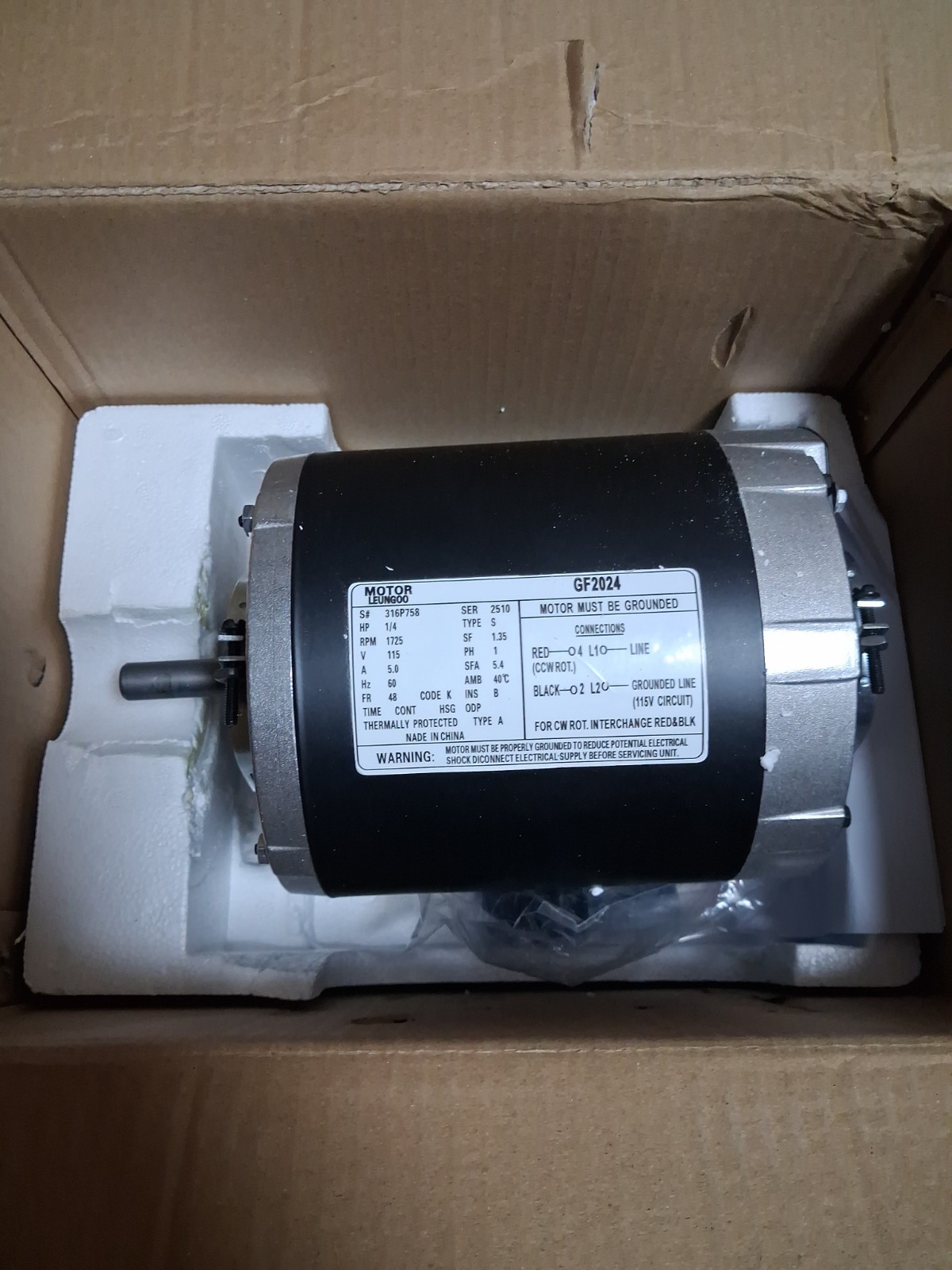GF2024 Blower Motor 1/4HP 115V 1725RPM 48 Frame Replacement Motor