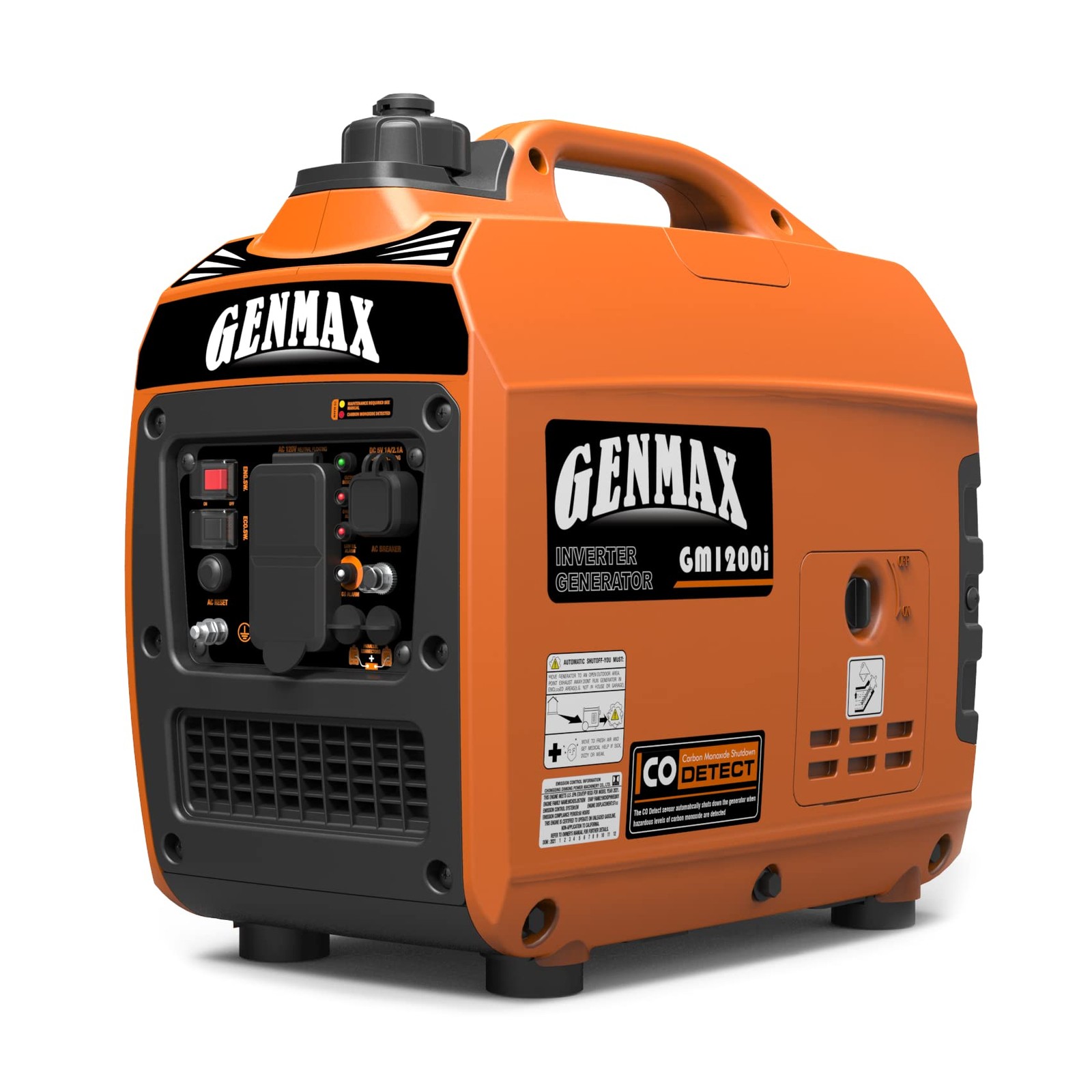 GENMAX Portable Generator，1200W UltraQuiet Gas Engine, EPA Compliant, EcoMode...