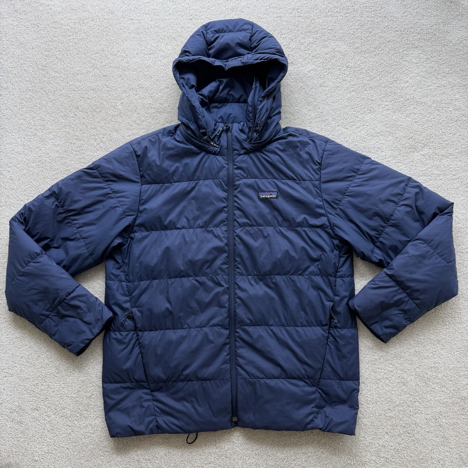 Patagonia Jacket Men\'s Silent Down Puffer Large Blue Full Zip Hooded 27930