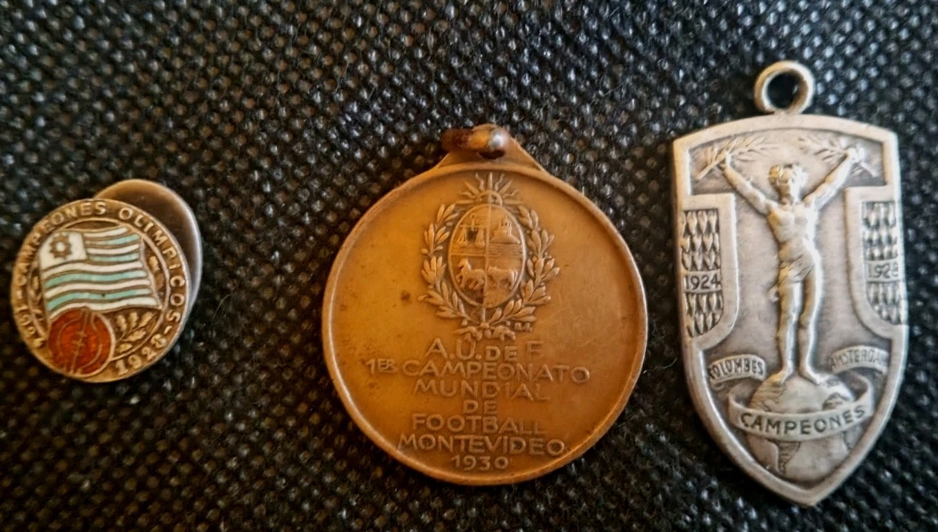 RARE 1924-1930 Uruguay Football Olympic & 1st World Cup Medal Pin Set (3 Pcs)