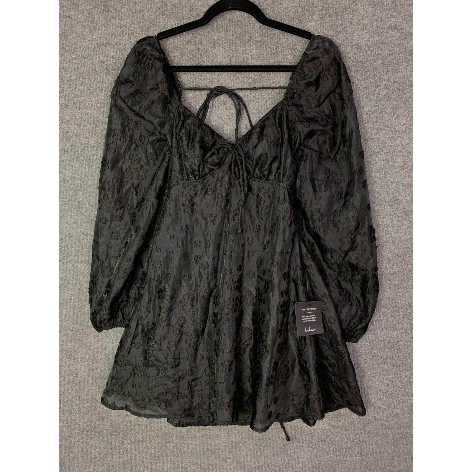 NEW Lulus Angel Looks Black Burnout Floral Jacquard Mini Babydoll Dress Size M NEW Lulus Angel Looks Black Burnout Floral Jacquard Mini Babydoll Dress Size M