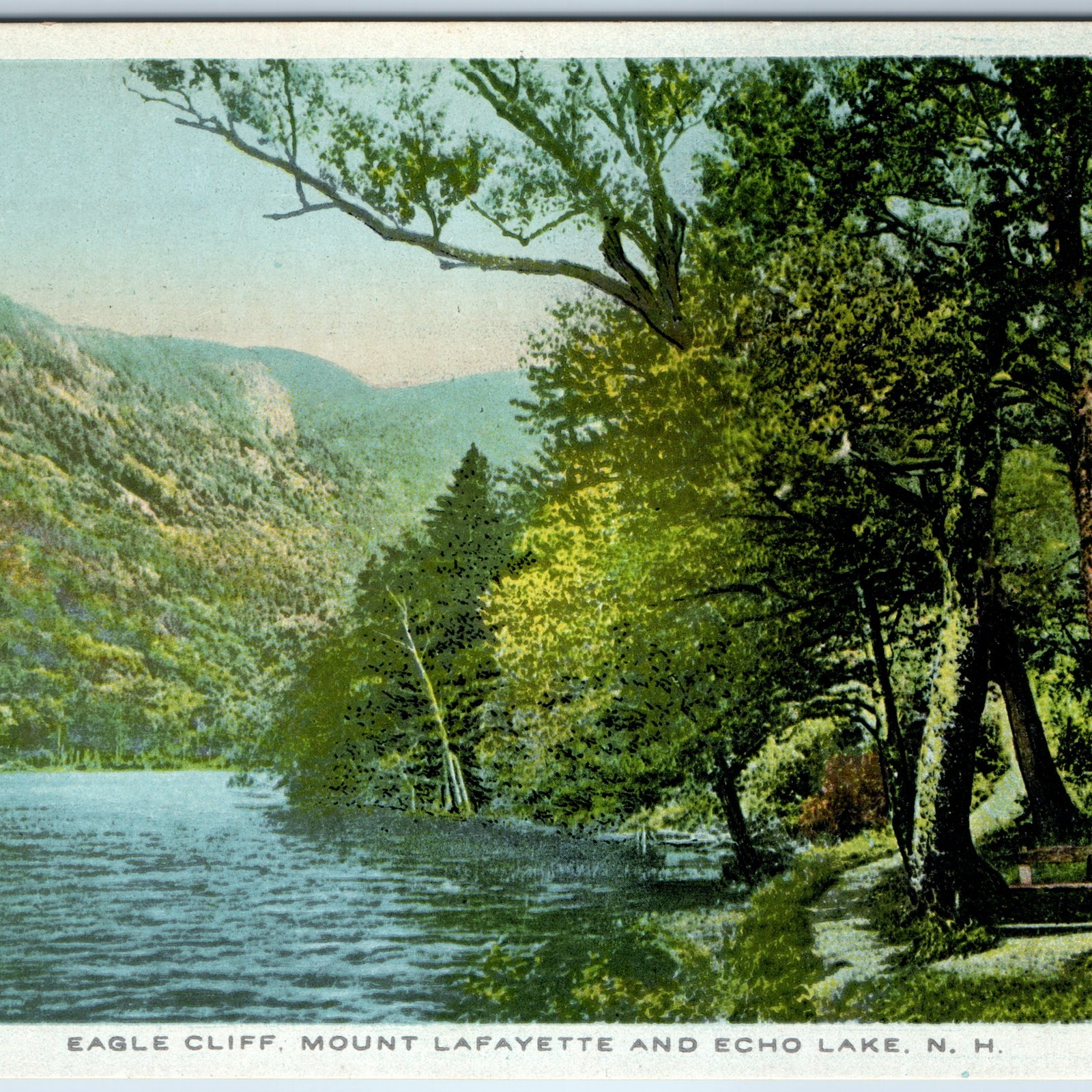 c1910s Eagle Cliff Mt Lafayette Echo Lake NH Postcard Franconia White Mts Litho