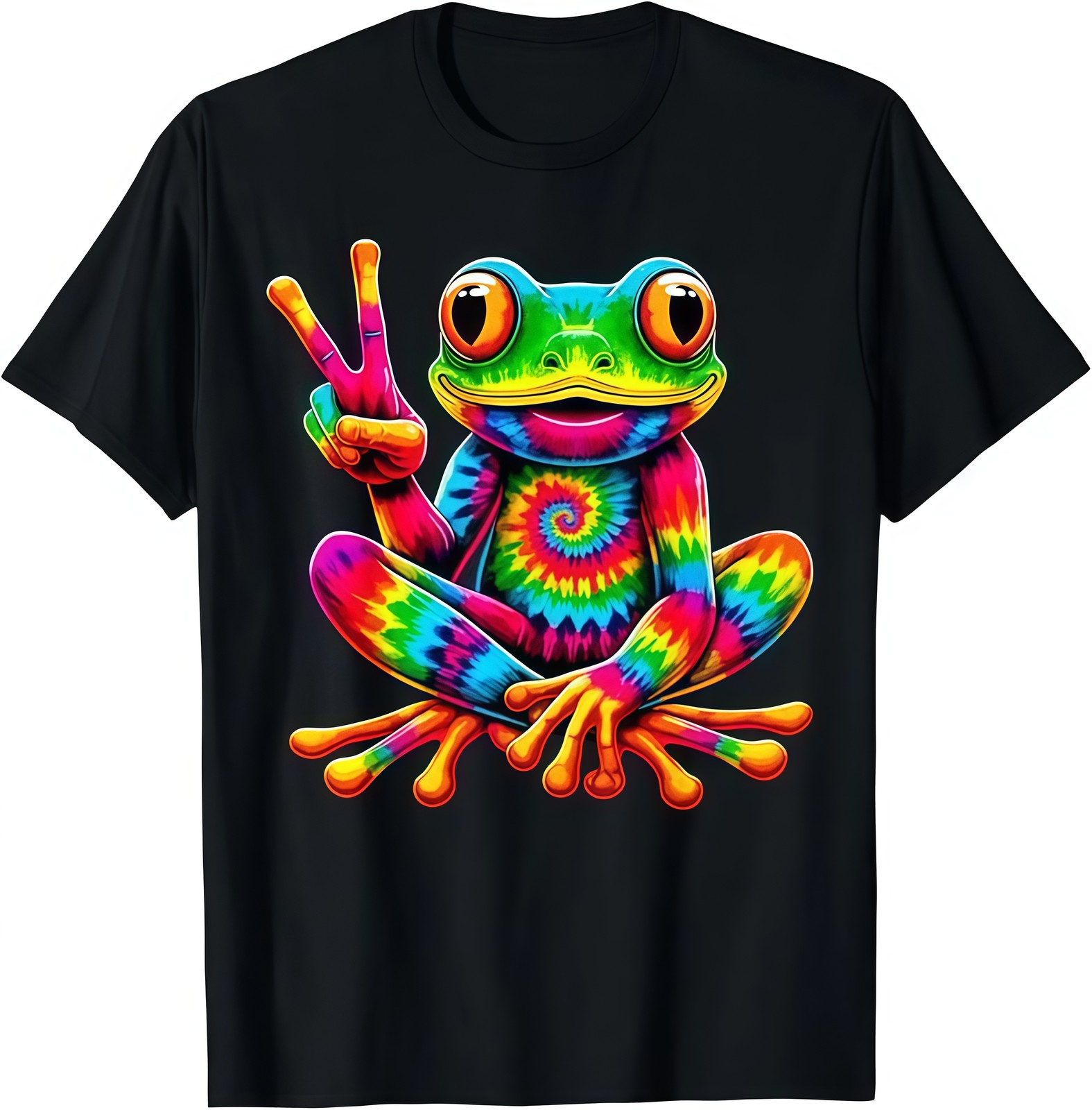 Tie Dye Peace Frog Graphic Tee - Retro Psychedelic Colorful Toad T-Shirt
