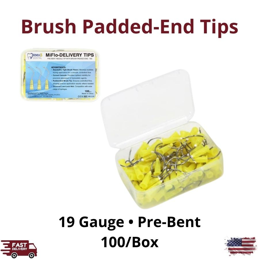 100/Box Pre-Bent Curved Delivery Tips 19ga Universal Luer Lock Controlled Flow
