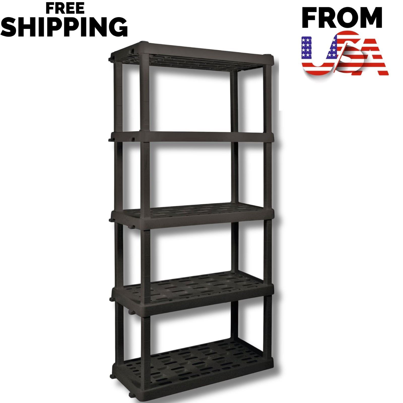 5-Tier Plastic Shelving Unit 750lb Capacity Tool-Free Garage Storage Rack