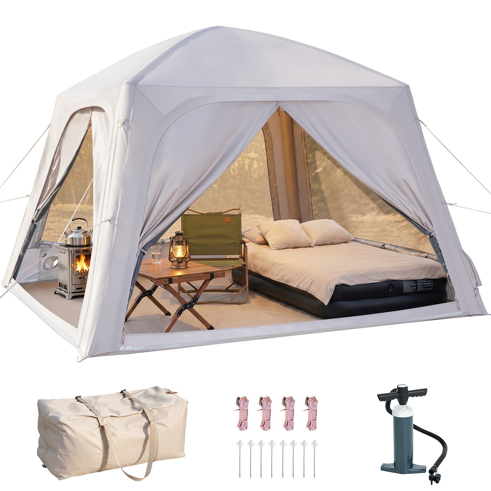 SUNYRISY Blow Up Inflatable Tent 10x10ft,Stove Jack&AC Vent for 4-6 People