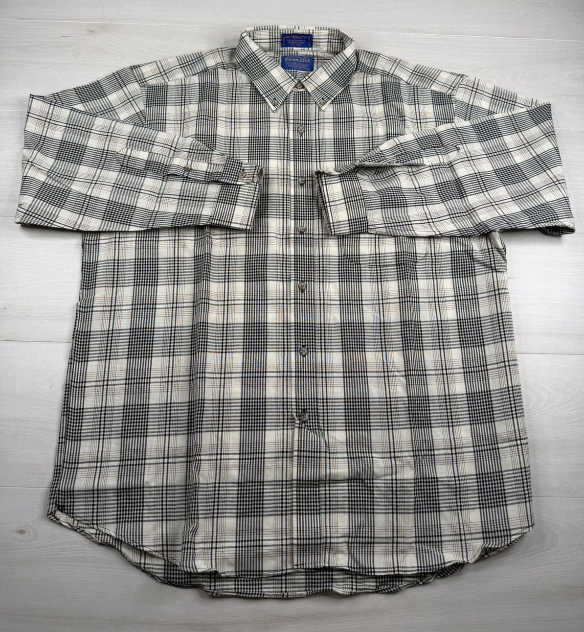 Vtg Sir Pendleton 100% Virgin Wool Shirt White Check Plaid Button Down Mens XL