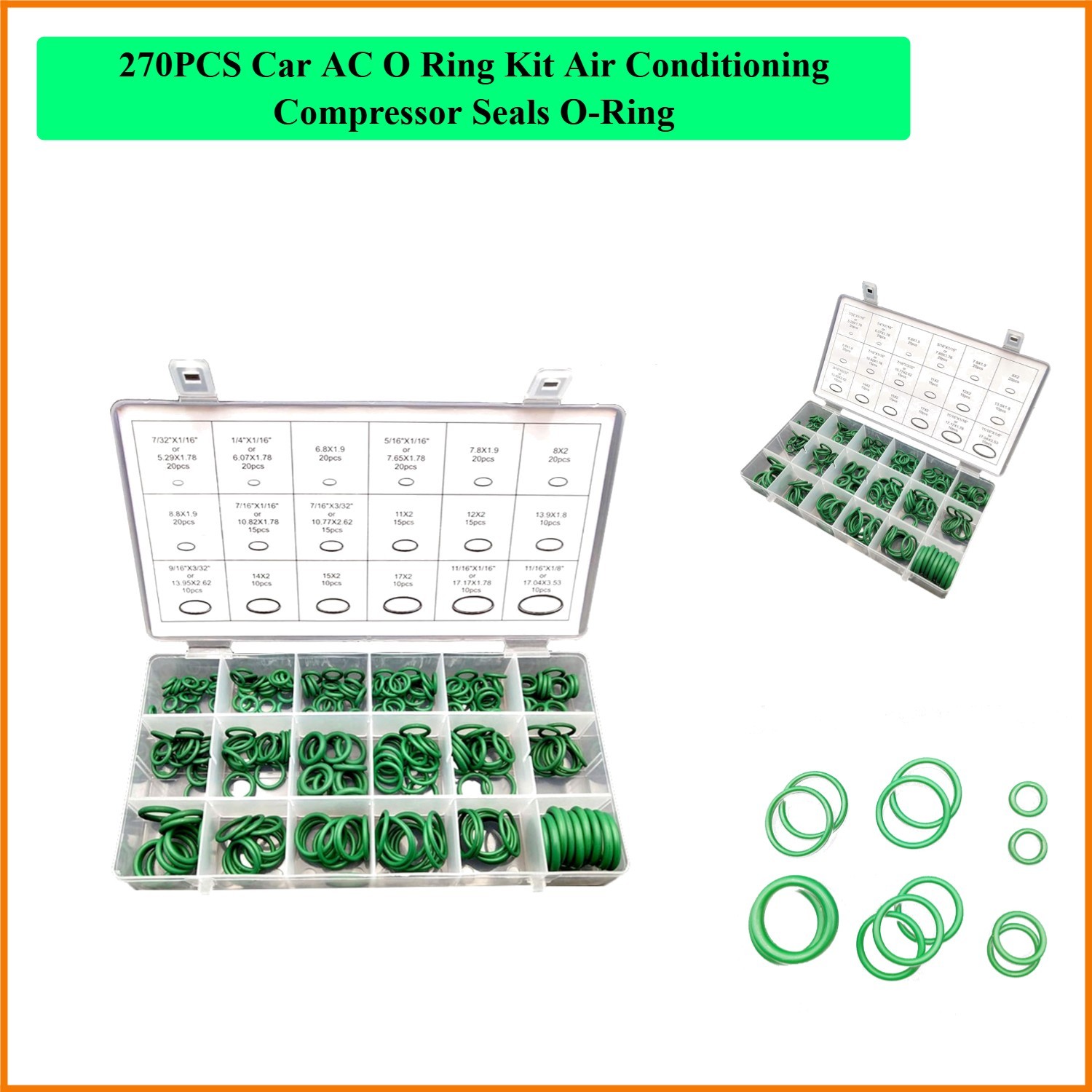 270PCS Car AC O Ring Kit Air Conditioning Compressor Seals O-Ring