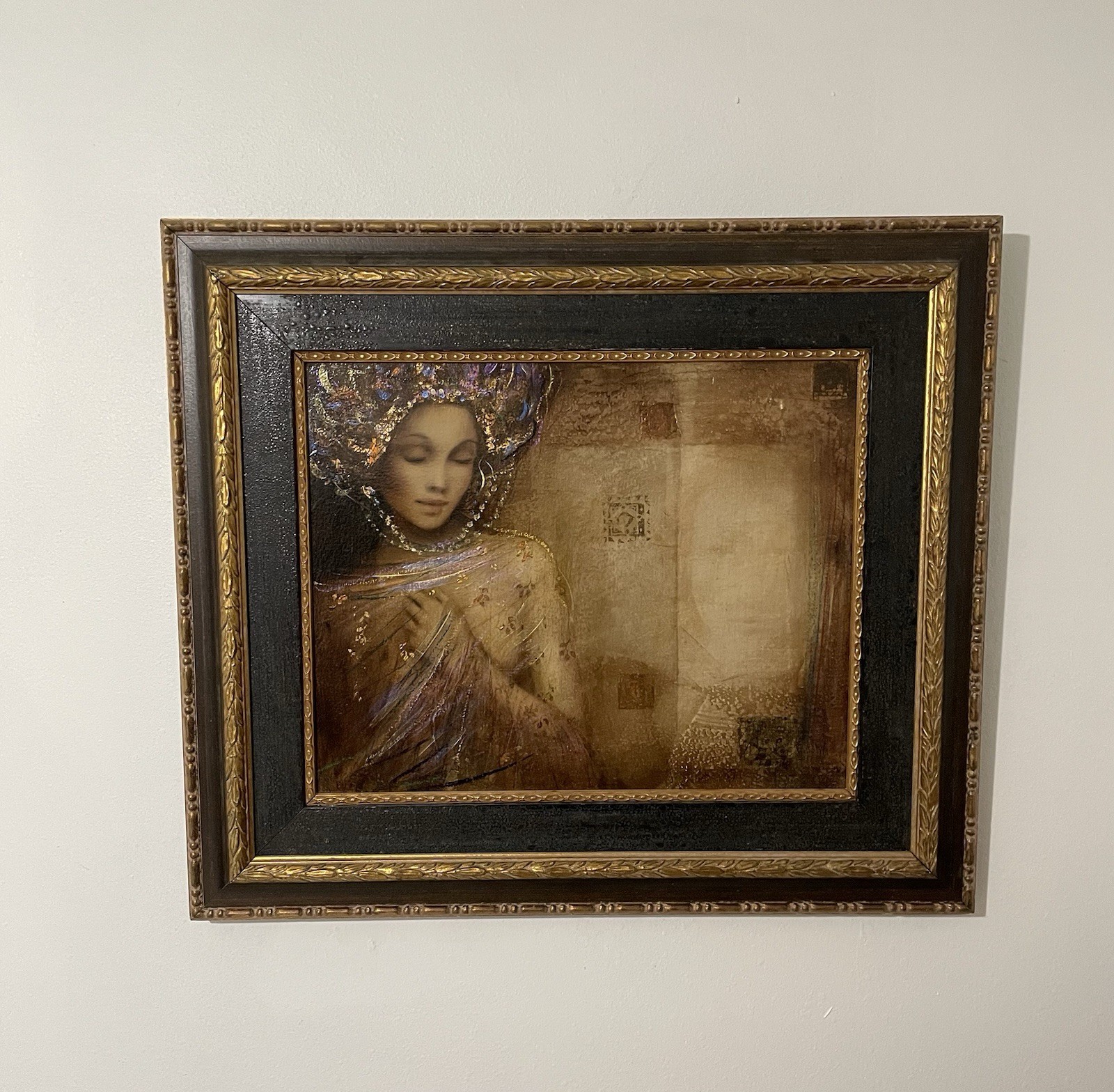 Csaba Markus Signed Framed Hand-Embellished Mixed Media Portrait – “Aerope” 