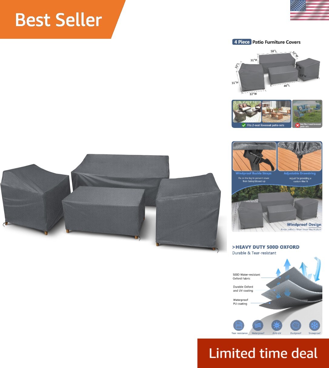 Elegant 4-Piece Waterproof Patio Furniture Cover Set for Outdoor Protection