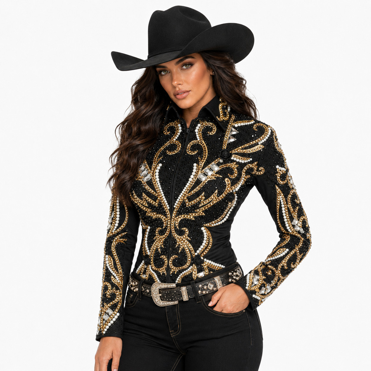 Black Western Show Jacket Horsemanship Showmanship Glass Stone Stretched Fabric