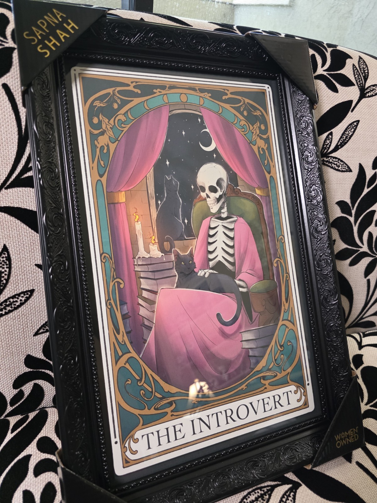 Sapna Shah THE INTROVERT Skeleton Tarot Framed Wall Art Black Ornate 18x12\ Sapna Shah THE INTROVERT Skeleton Tarot Framed Wall Art Black Ornate 18x12\