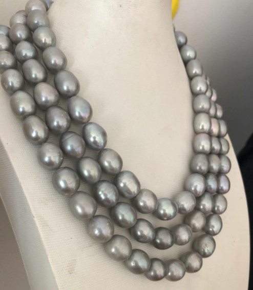 single strands11-12mm south sea silver grey pearl necklace 48inch 925s
