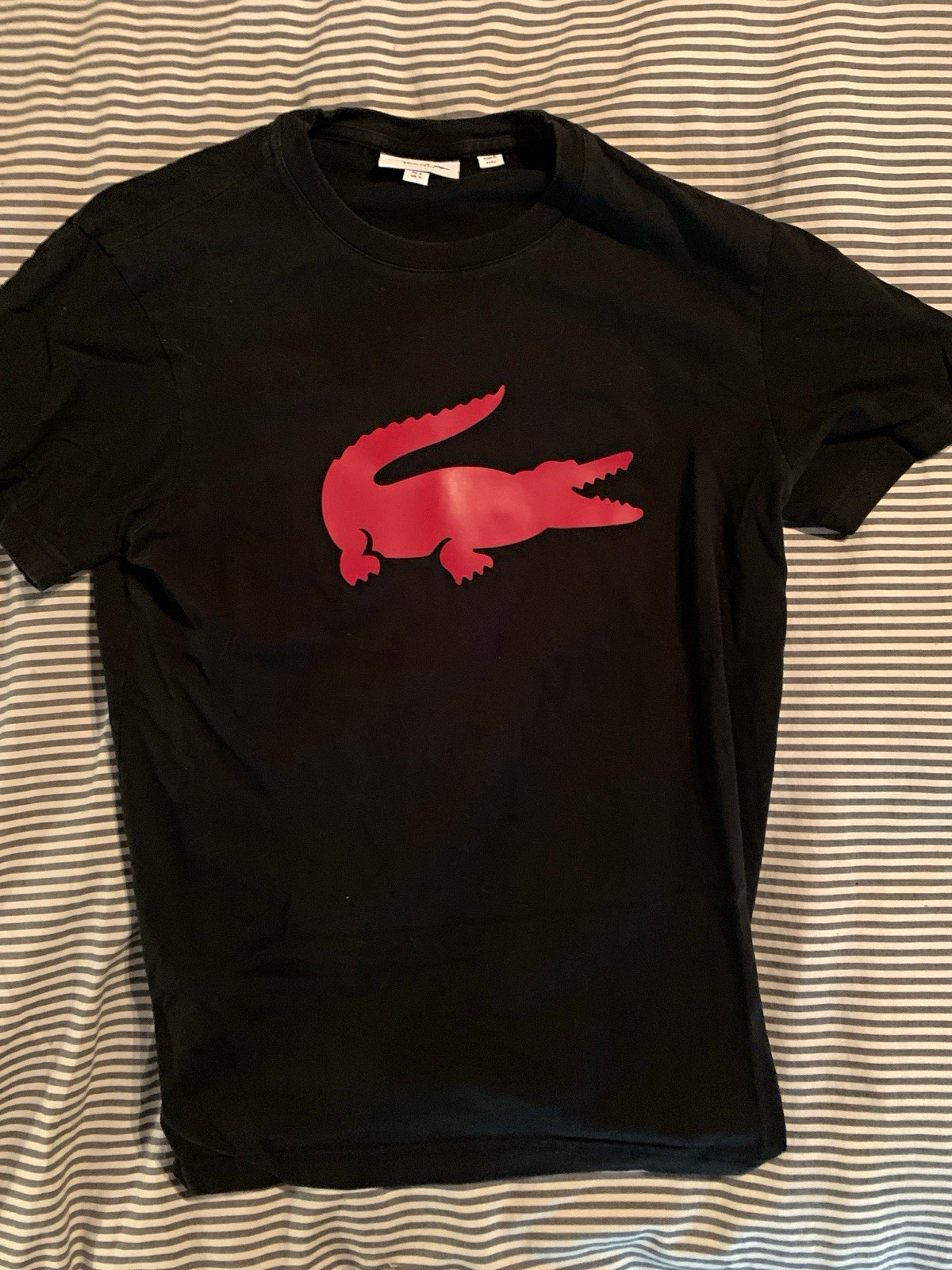 Lacoste Regular Fit Black T-Shirt Red Crocodile Logo Crew Neck Men\'s S