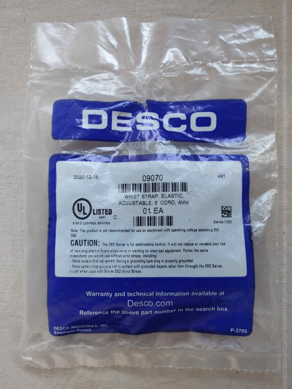 DESCO 09070 Anti-Static Grounding Elastic Wrist Strap w/ 6’ Cord, NEW *READ* DESCO 09070 Anti-Static Grounding Elastic Wrist Strap w/ 6’ Cord, NEW *READ*