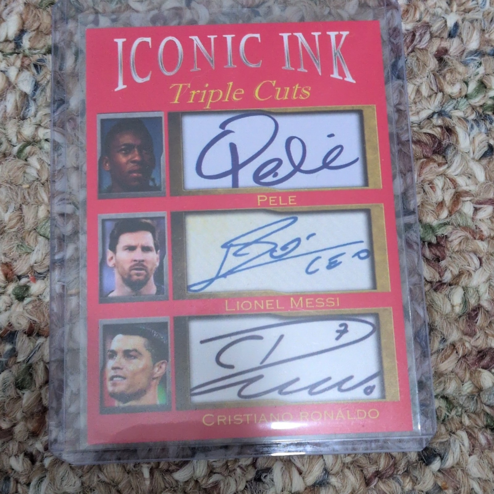 Iconic Ink Triple Cuts Limited Edition/1000 Autographs Pele Messi Ronaldo