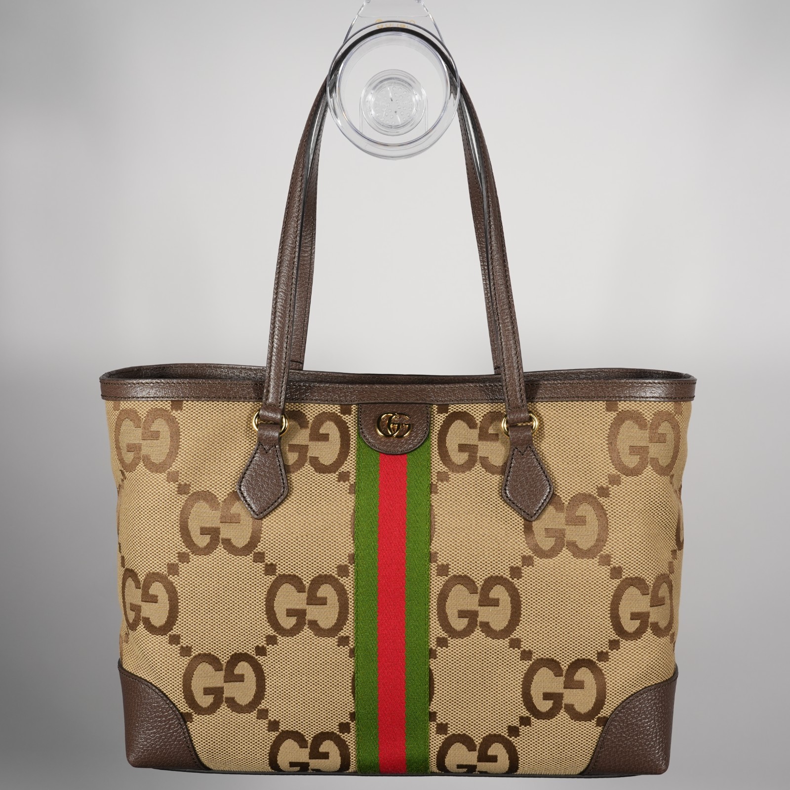 *Gucci Monogram Jumbo GG Calfskin Web Medium Ophidia Shopping Tote Brown Leather *Gucci Monogram Jumbo GG Calfskin Web Medium Ophidia Shopping Tote Brown Leather