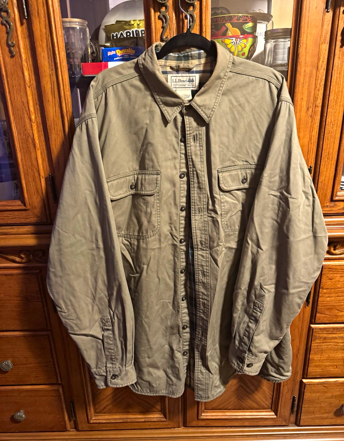 L.L.Bean Mens Field Jacket Green XL Tall Big & Tall Button Front Plaid Lined