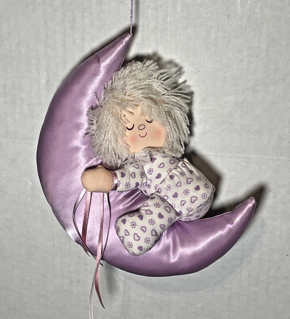 VTG Russ Berrie Sleeping Girl on Lavender Moon Hanging Plush Nursery Decor Taiwa VTG Russ Berrie Sleeping Girl on Lavender Moon Hanging Plush Nursery Decor Taiwa