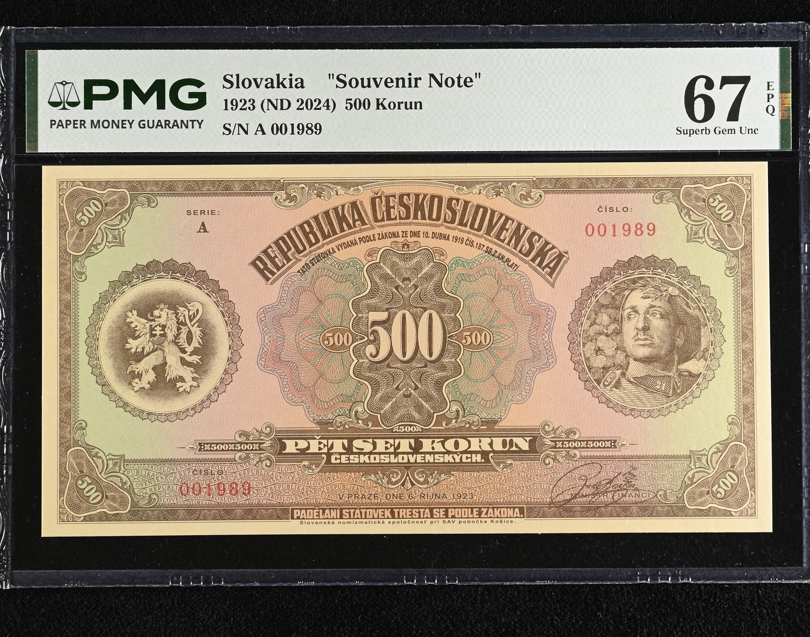 Slovakia 500 Korun 1923 ND 2024 Souvenir Note Superb Gem UNC PMG 67 EPQ Slovakia 500 Korun 1923 ND 2024 Souvenir Note Superb Gem UNC PMG 67 EPQ