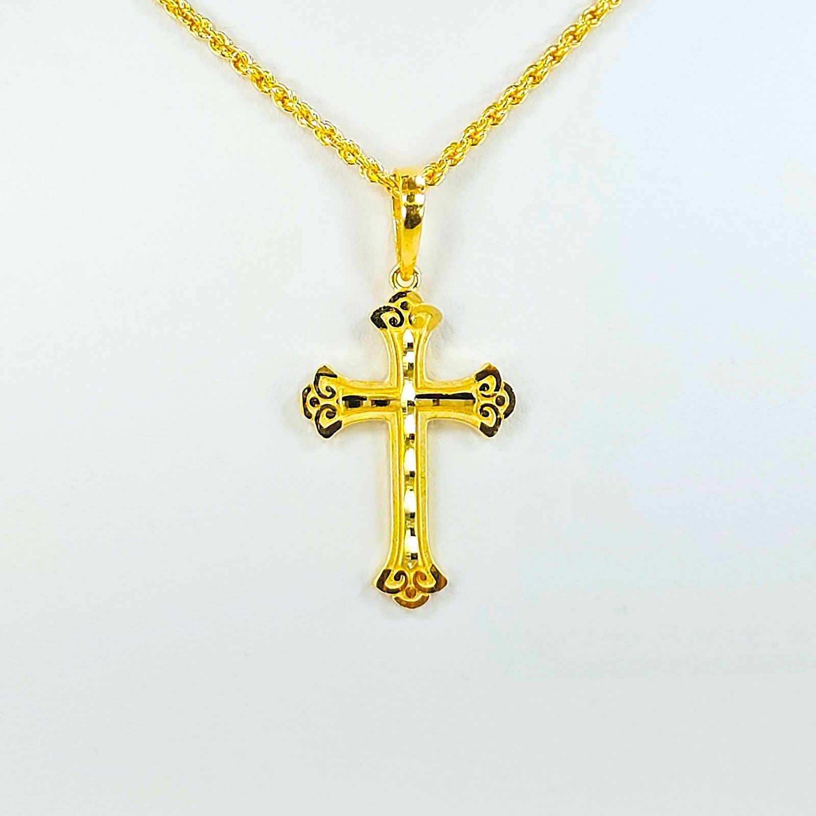 22K Solid Yellow Gold Cross Pendant Religious Genuine Hallmarked 916 - 1.32 inch