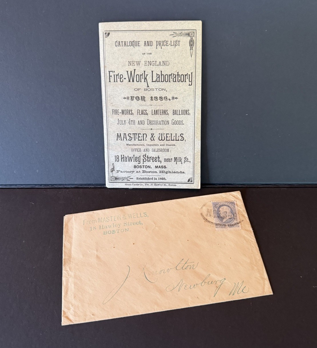 Antique 1886 Masten & Wells Fireworks Catalog w/ 1¢ Stamped Postal Envelope RARE
