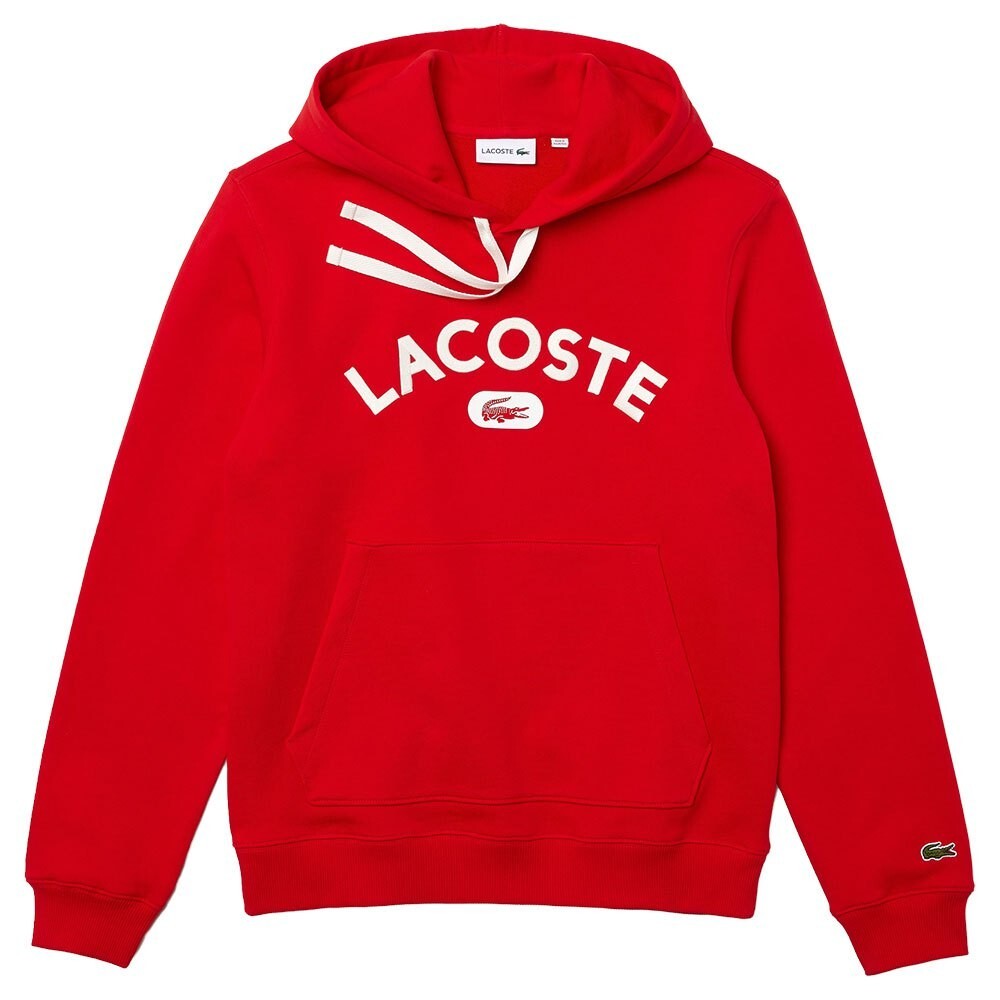 Lacoste Men\'s Red Long Sleeve Lightweight Pullover Hoodie printed SH6876 SZ S