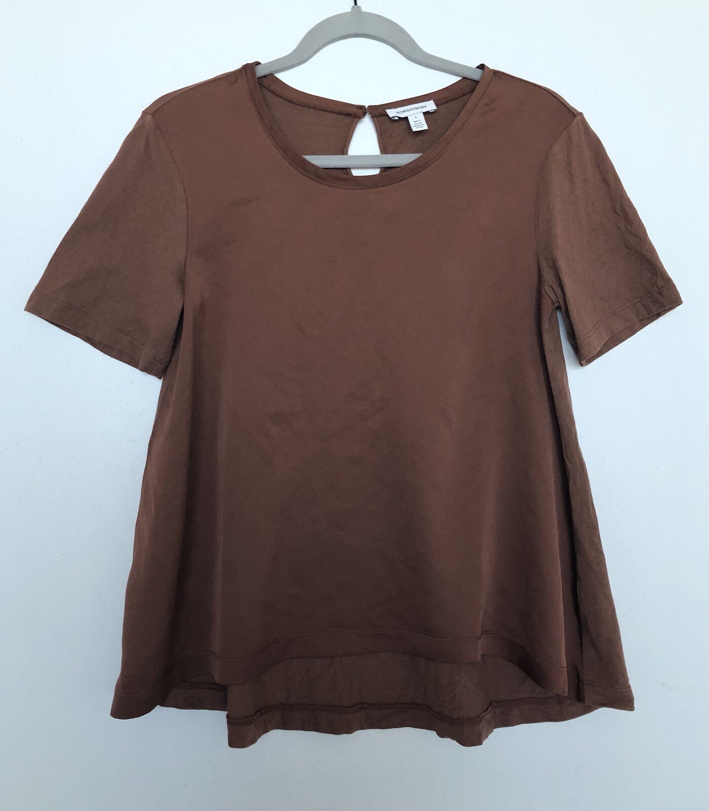 Nordstrom Top Women\'s S Brown Short Sleeve Keyhole Back Detail Pullover