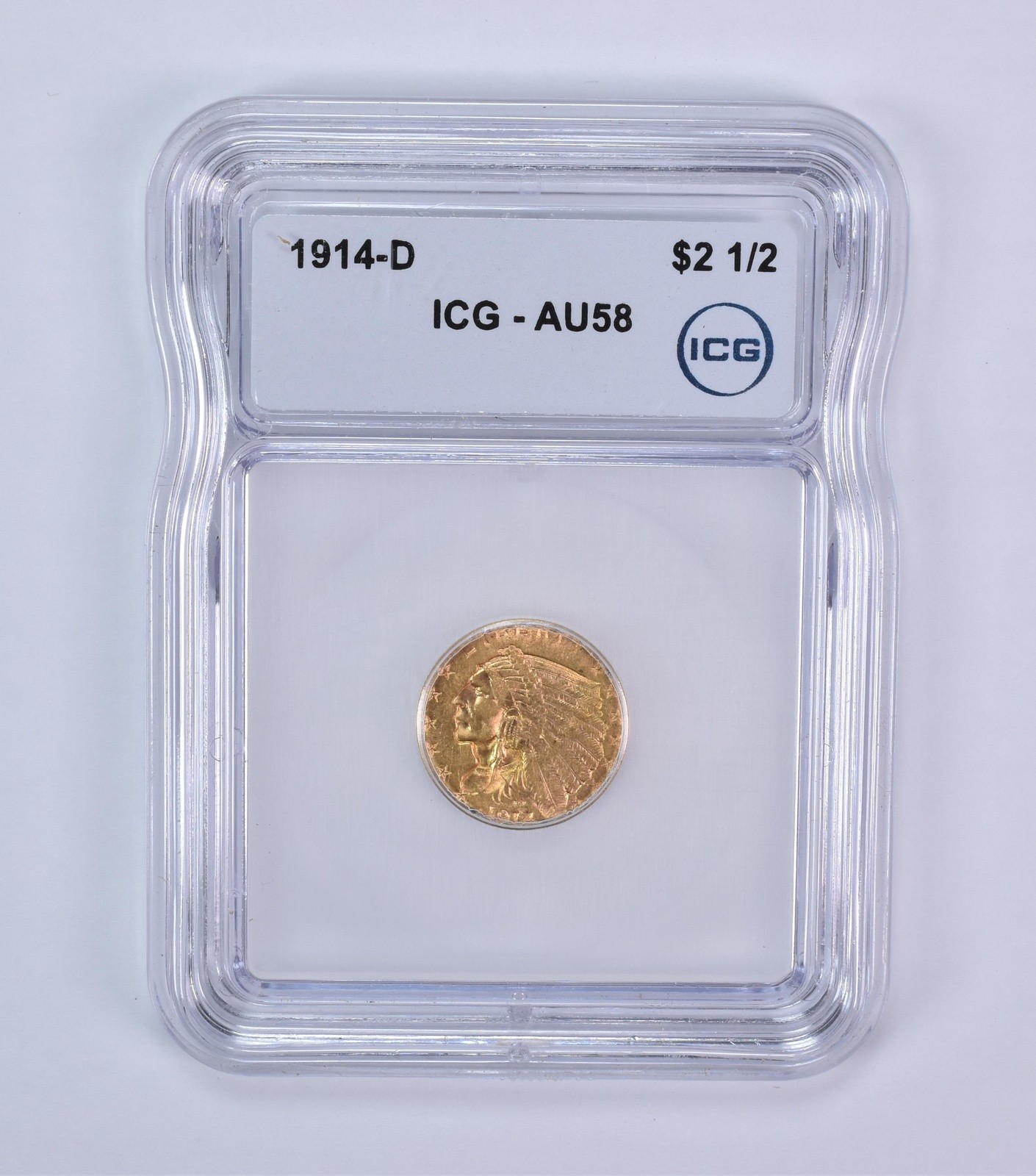 1914-D $2.50 Indian Head Gold Quarter Eagle AU58 ICG *7942