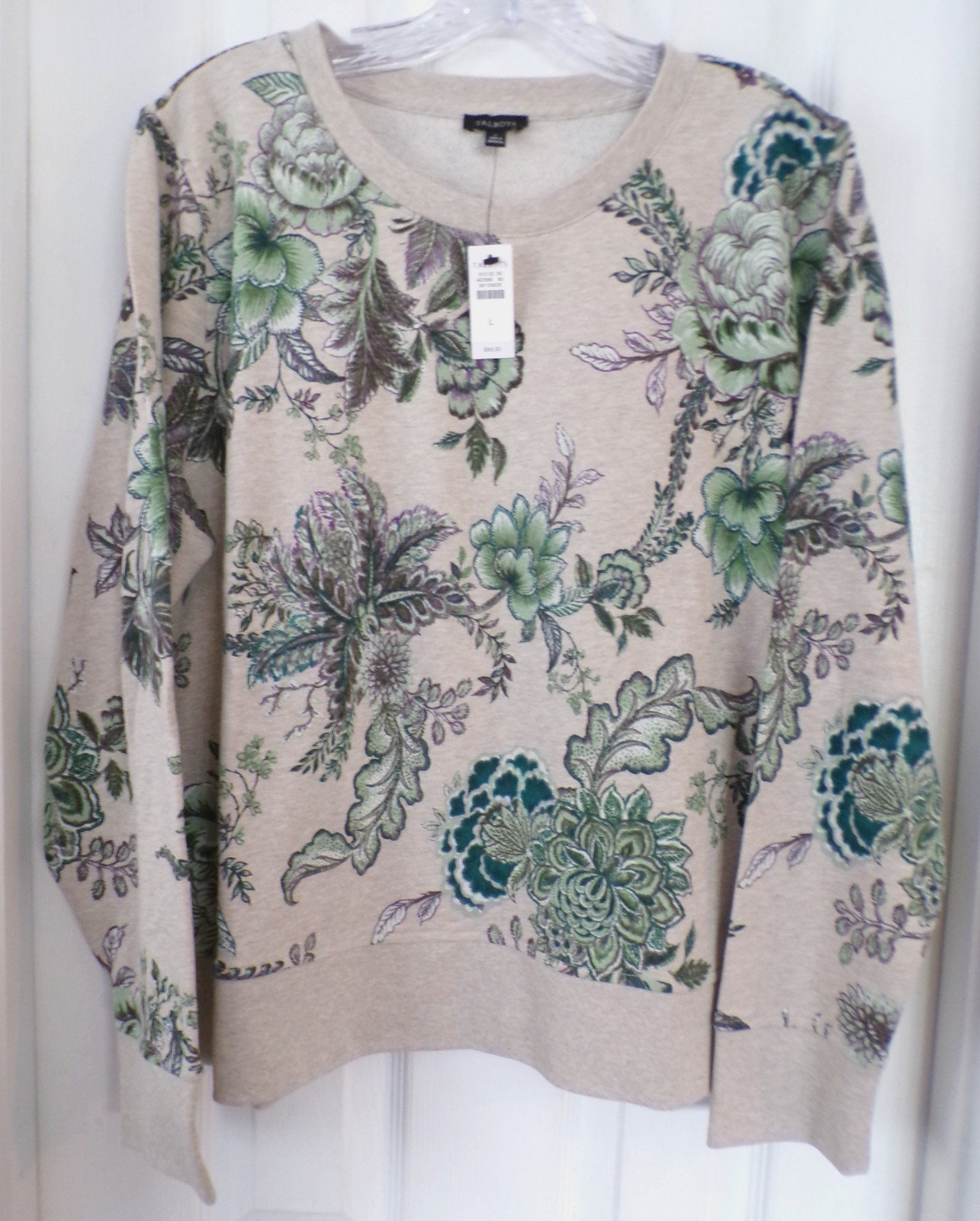 NWT NEW FALL TALBOTS LARGE ALLOVER FLORAL CREWNECK SWEATSHIRT OAT MULTI $99.50