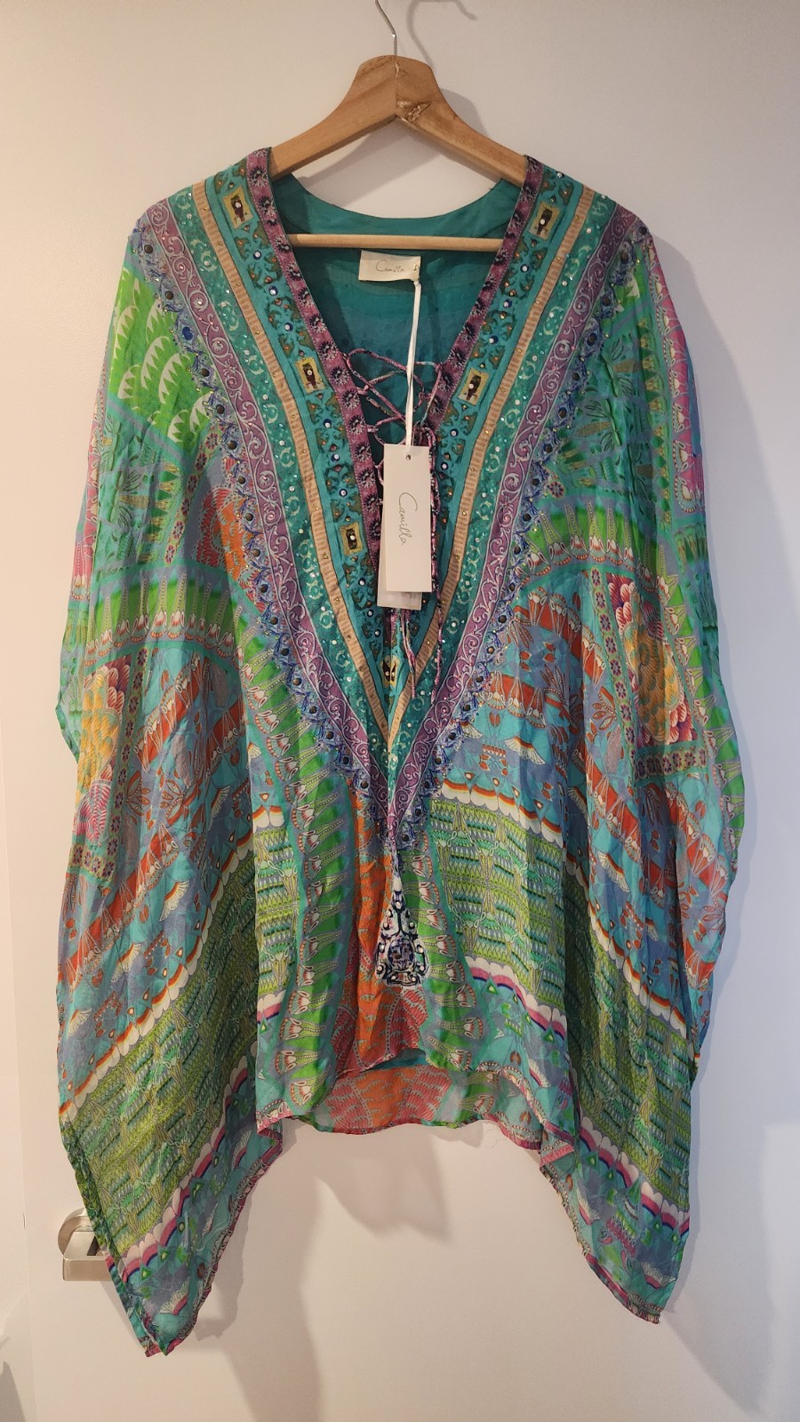 Camilla Franks Vintage Aztec Amulet Short L/up Kaftan Silk Chiffon w/ Swarvoski