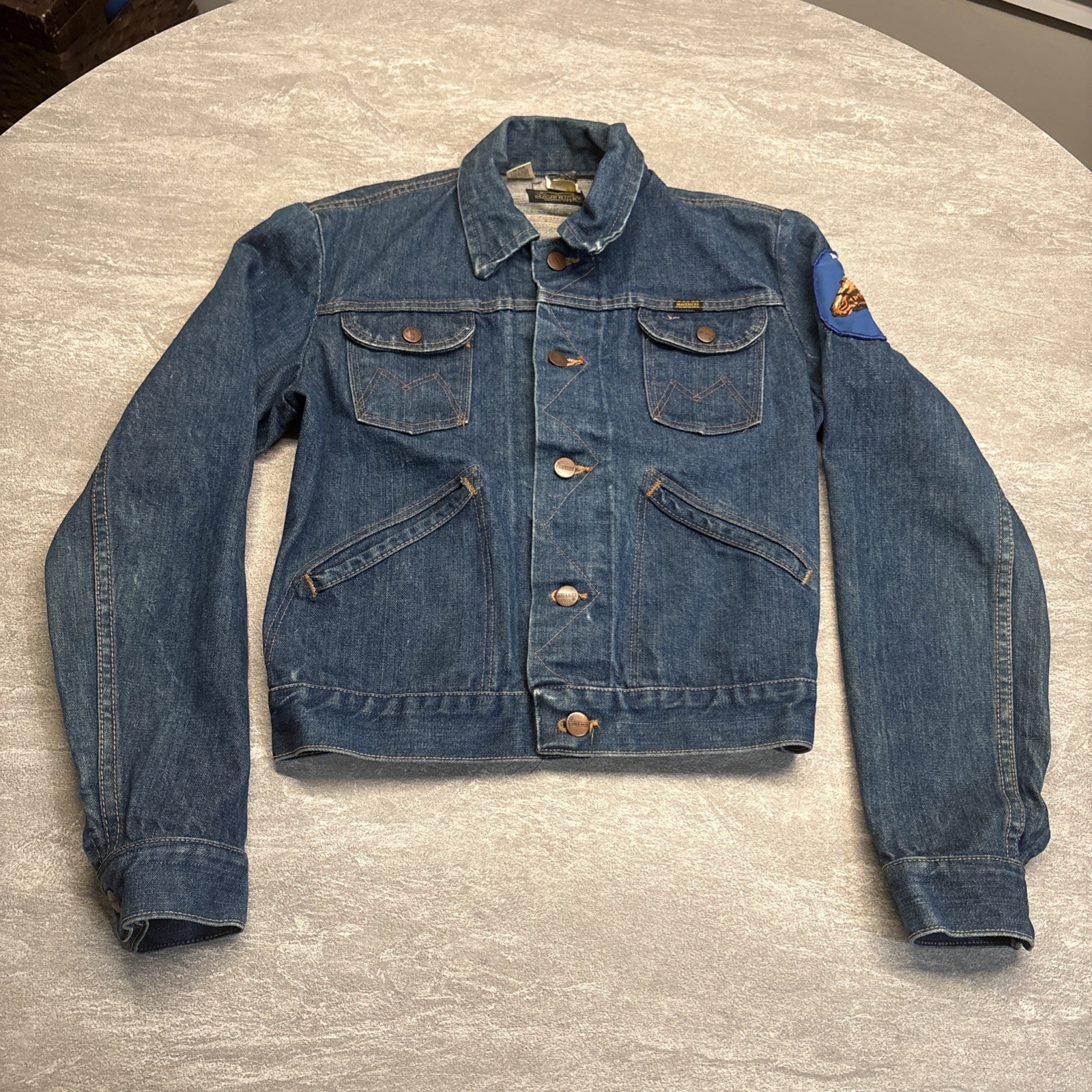 True Vintage 70s Blue Bell Maverick Denim Jacket Patches Button 36 Patch Small True Vintage 70s Blue Bell Maverick Denim Jacket Patches Button 36 Patch Small