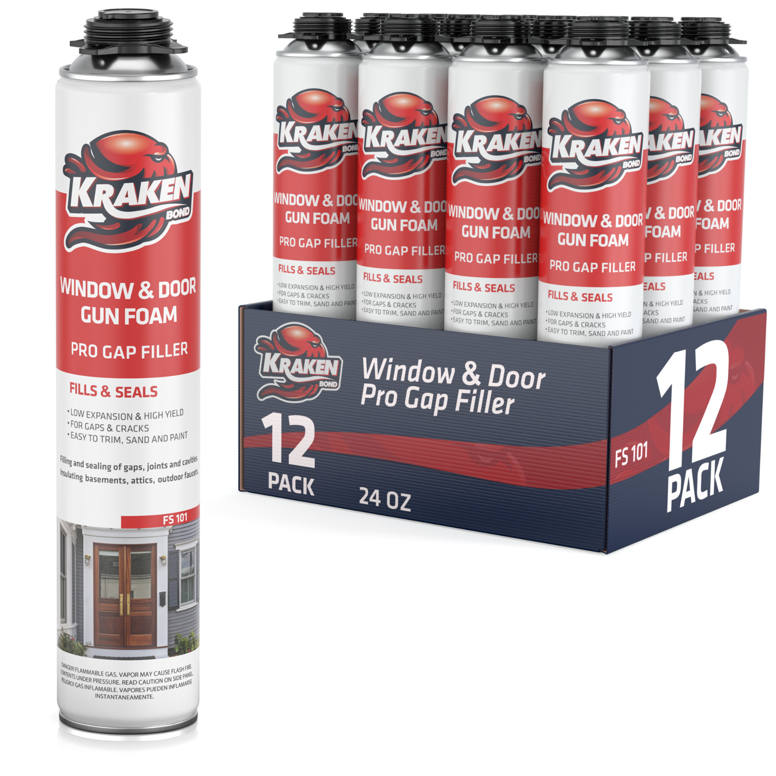 Kraken Bond PRO Window & Door Low Exp Gap Filler Gun Foam 24oz 12Pk Gun Not Incl Kraken Bond PRO Window & Door Low Exp Gap Filler Gun Foam 24oz 12Pk Gun Not Incl