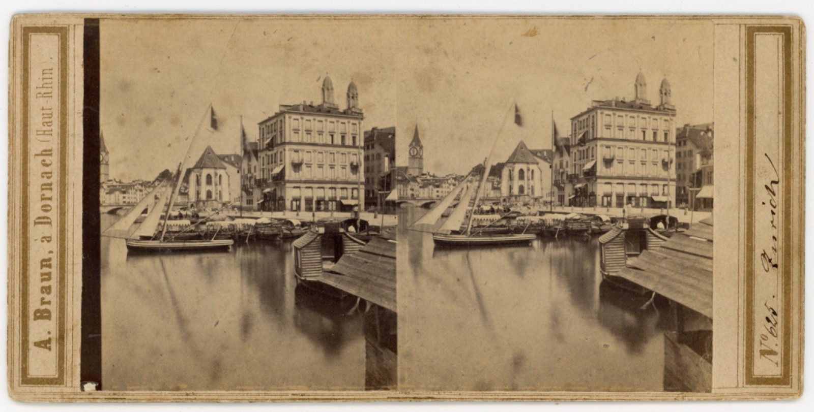 c. 1860s Adolphe Braun Zurich Switzerland Stereoview Limmat Wasserkirche