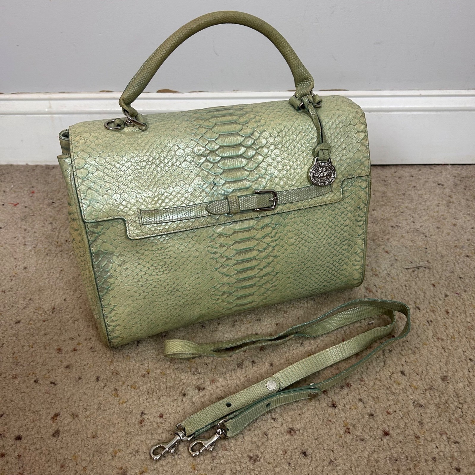 Rare Vintage Brahmin Bianca Bag Teal Sea Isle Croc  Leather Women\'s