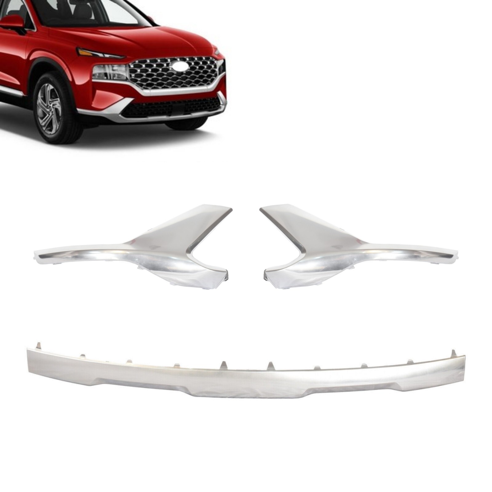 For 2021-23 Hyundai Santa Fe Front Bumper Skid Plate Molding Deflector Silver For 2021-23 Hyundai Santa Fe Front Bumper Skid Plate Molding Deflector Silver
