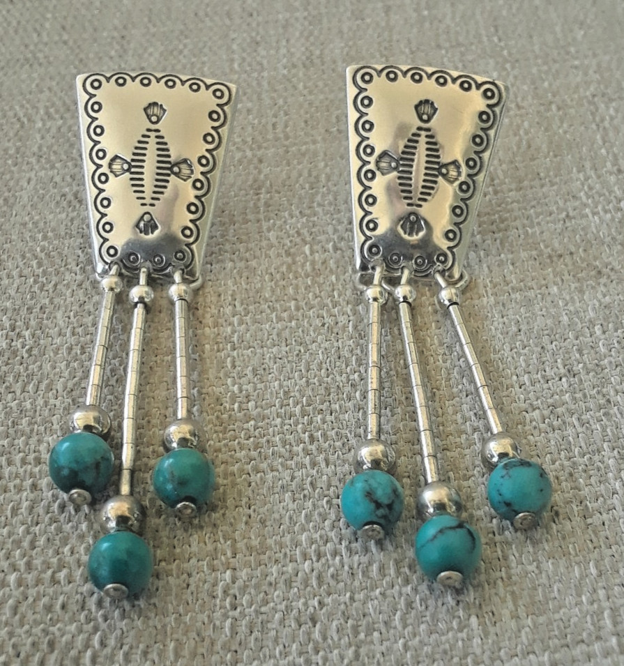 Vintage QUOC QT 925 Sterling Silver Turquoise Dangle Earrings Southwestern Vintage QUOC QT 925 Sterling Silver Turquoise Dangle Earrings Southwestern