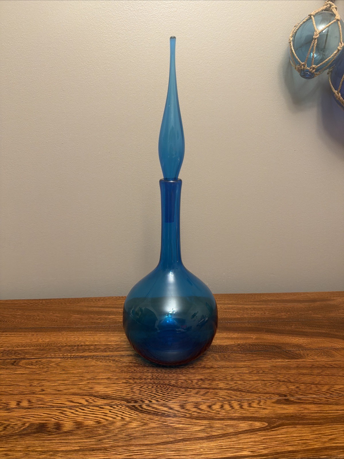 Vintage MCM Blenko Glass 627L Decanter In Turquoise 18\