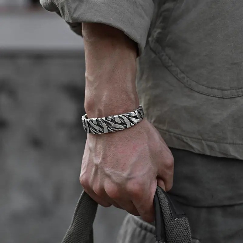 Men Bracelet Sterling Silver Retro Twisted Open Wide Bangle Cuff Bracelet USA