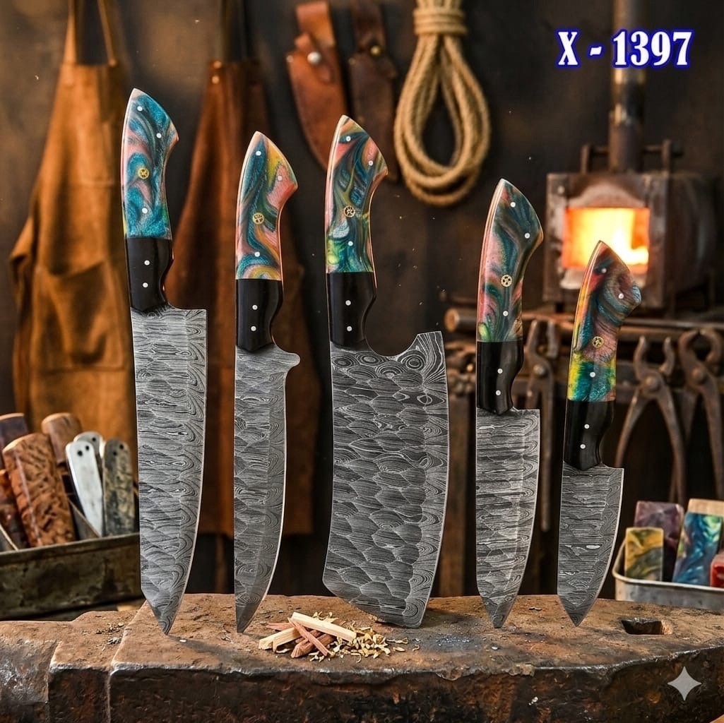 Handmade HAND FORGED DAMASCUS STEEL CHEF KNIFE Set Kitchen Knives Set